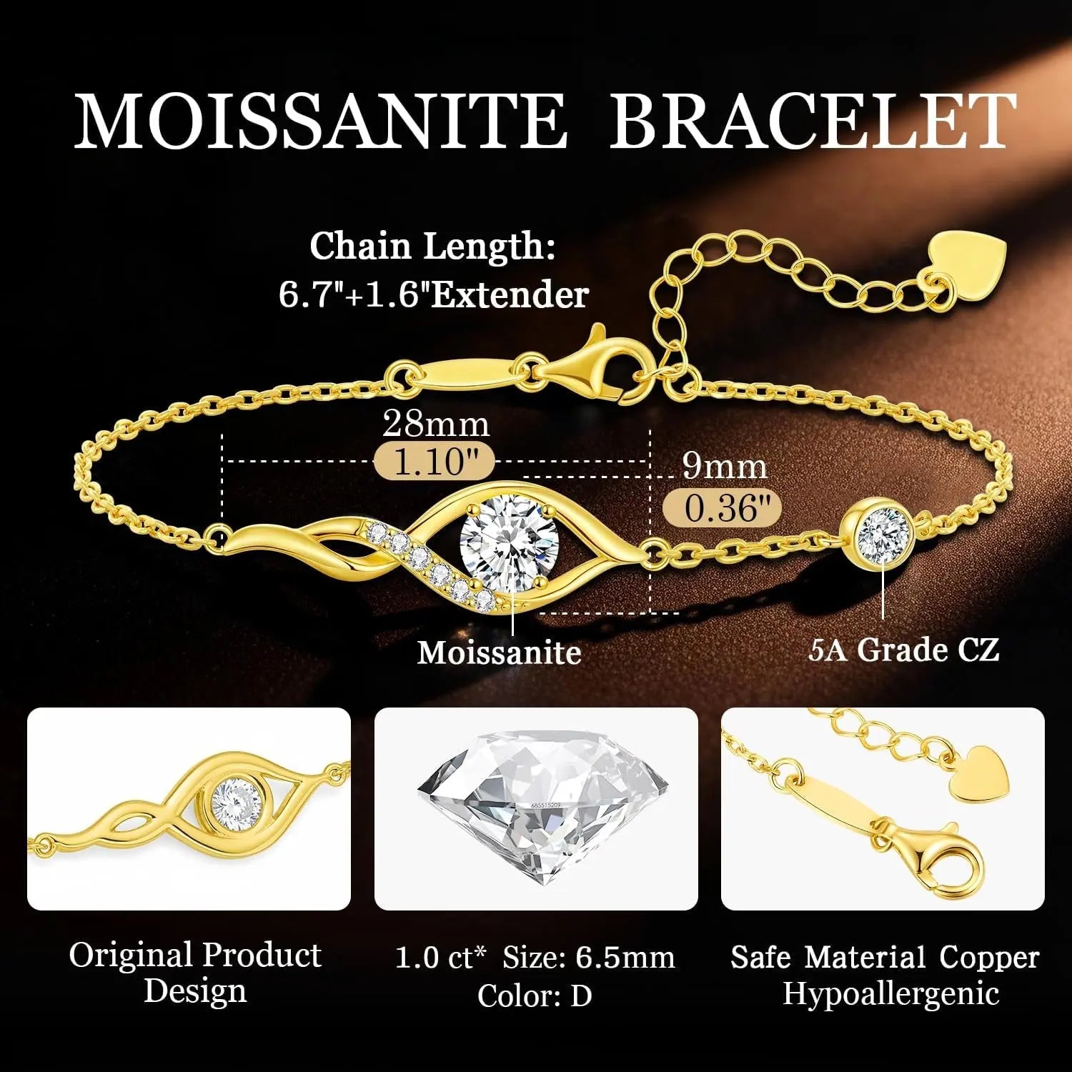 1CT Moissanite Infinity Bracelet