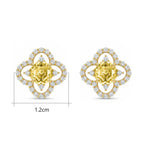925 Sterling Silver Elegant Quatrefoil Halo Studs Featuring Radiant Cushion-Cut Sunshine Gemstones and Sparkling CZ Accents