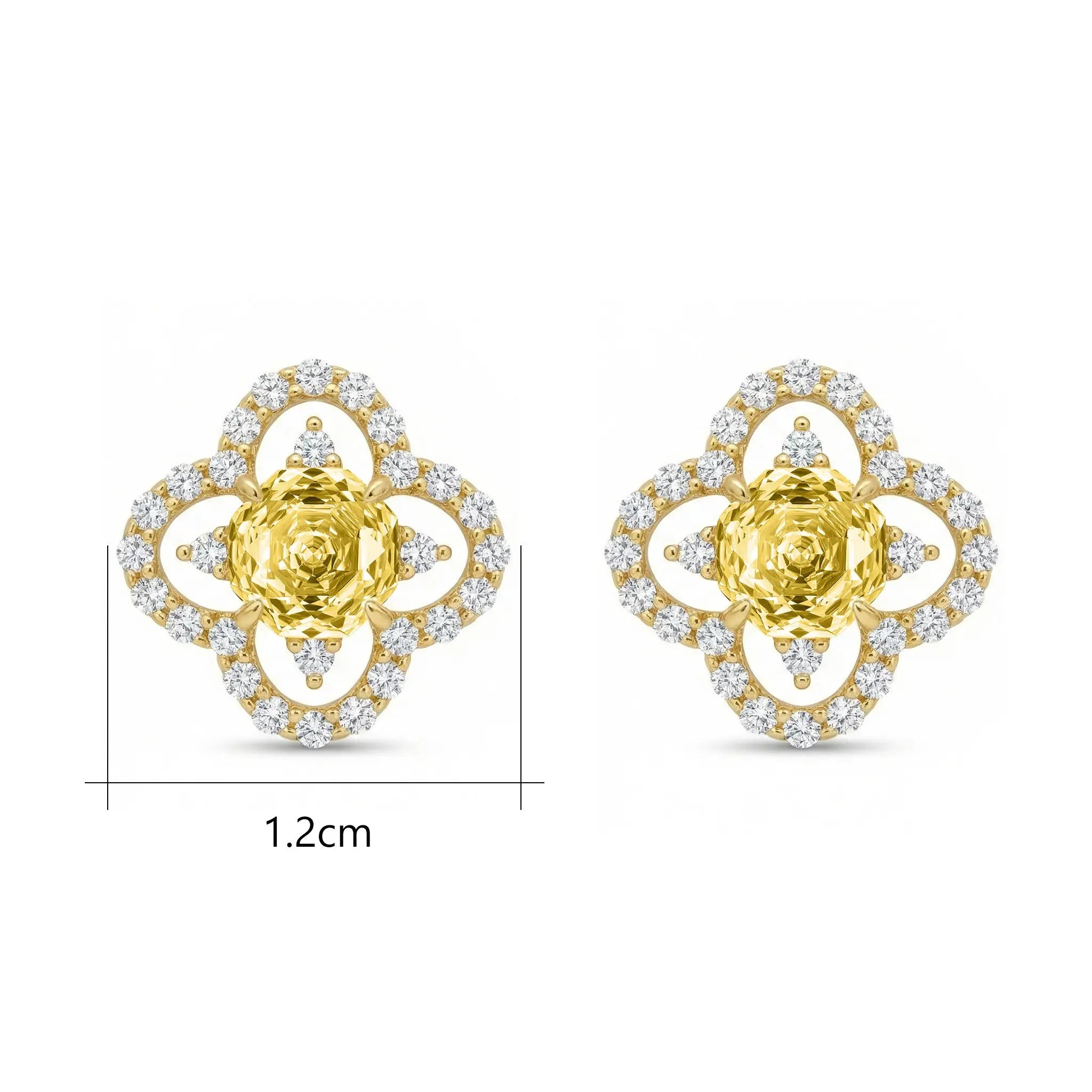 925 Sterling Silver Elegant Quatrefoil Halo Studs Featuring Radiant Cushion-Cut Sunshine Gemstones and Sparkling CZ Accents