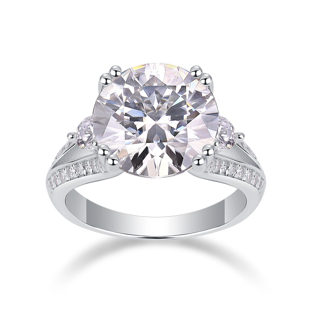 Elegant Radiance - 5-carat Moissanite S925 Sterling Silver And Platinum-plated Diamond Ring