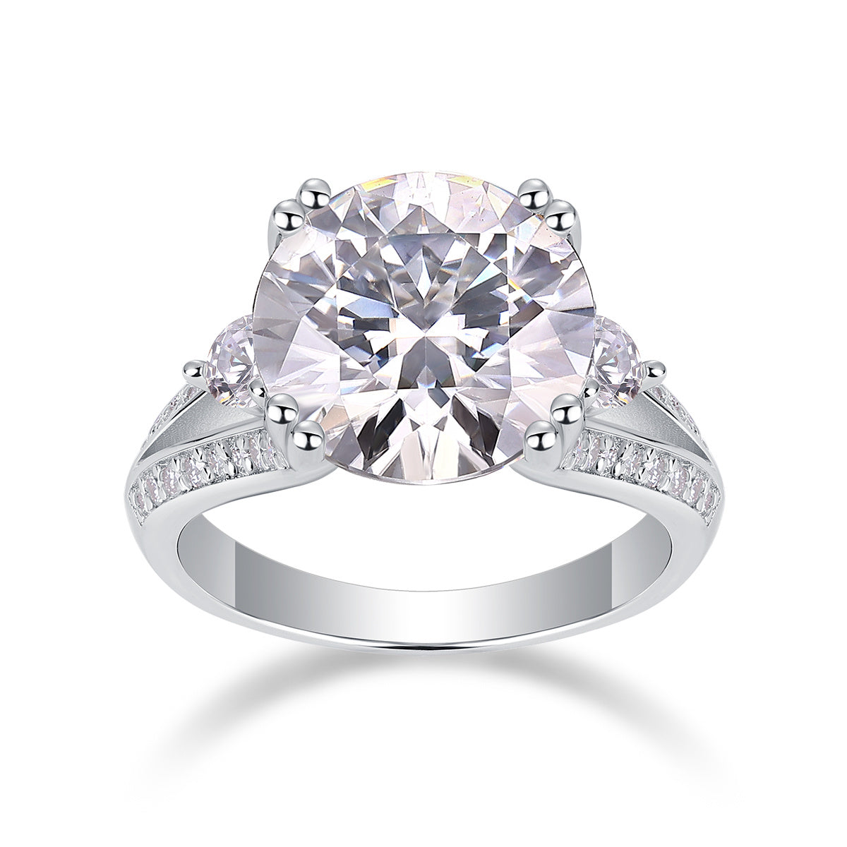 Elegant Radiance - 5-carat Moissanite S925 Sterling Silver And Platinum-plated Diamond Ring