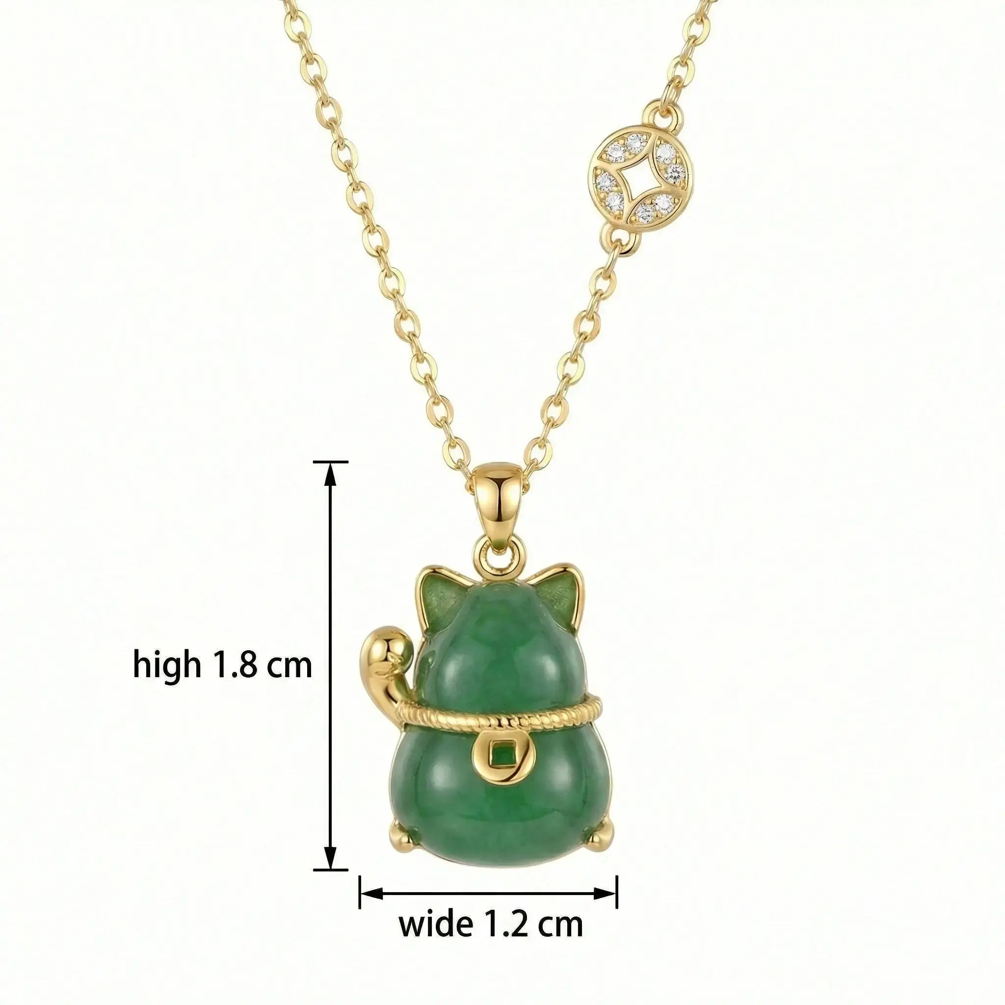 925 Sterling Silver Green Jadeite Lucky Cat Pendant Necklace for Good Fortune and Prosperity NP Collection