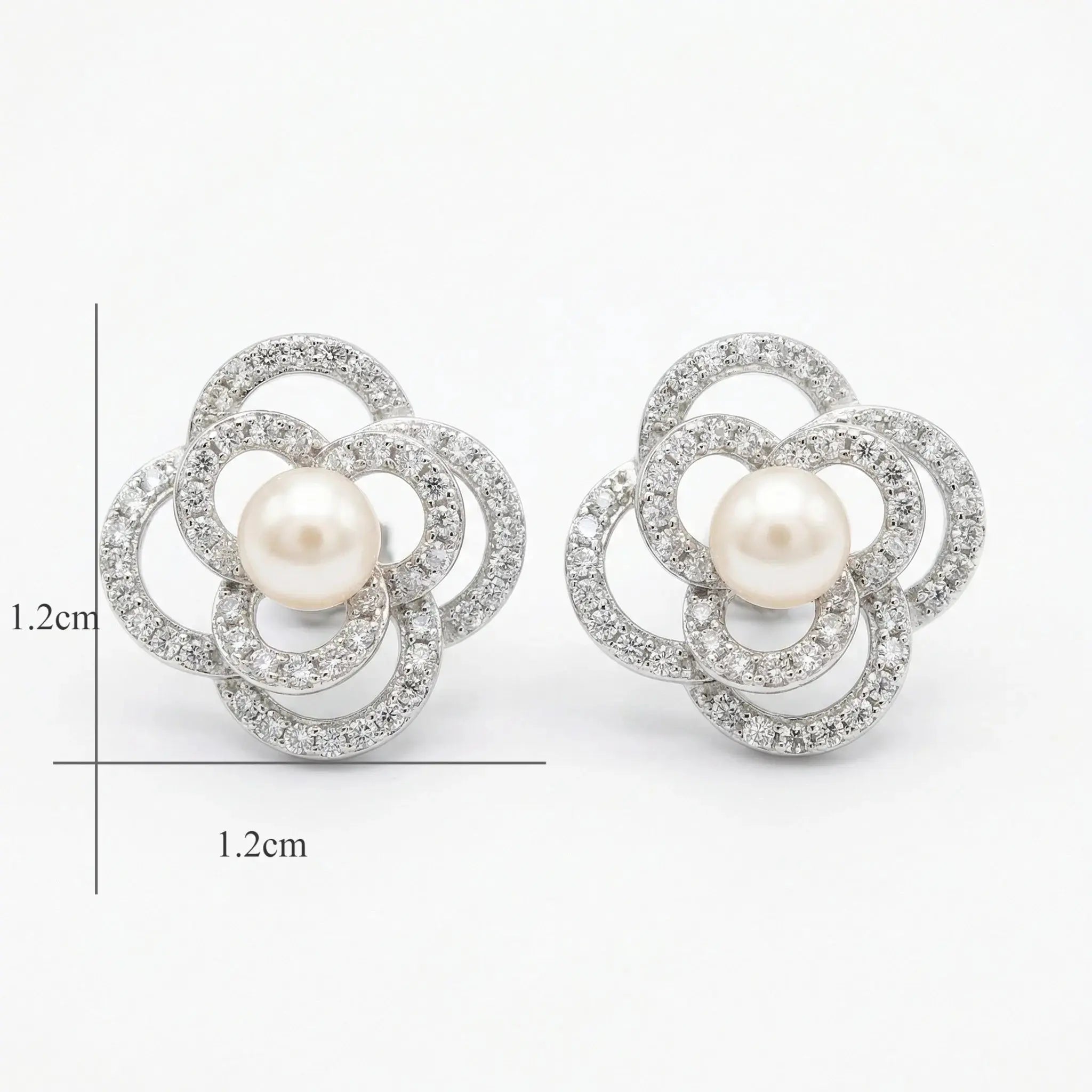 925 Sterling Silver Exquisite Pearl and Pave-Set Crystal Floral Stud Earrings in Silver NP Collection