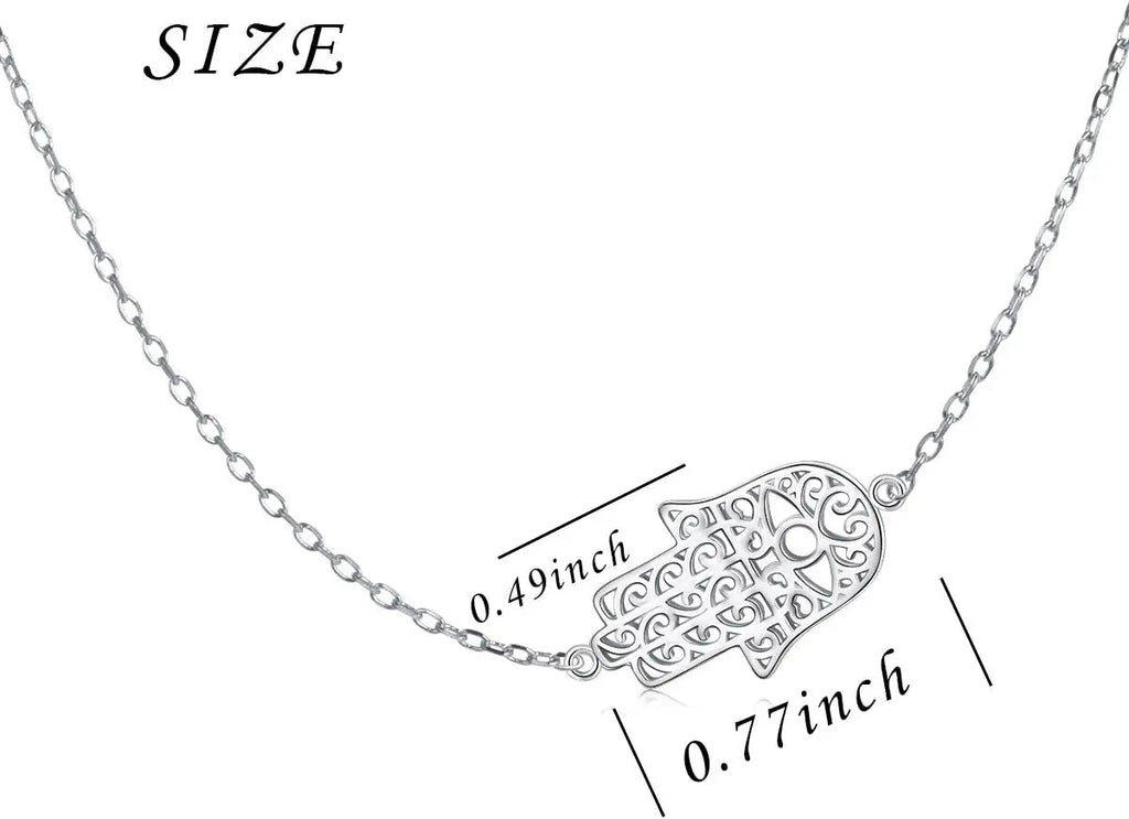 S925 Sterling Silver Jewelry Sideways Hamsa Hand Choker Necklace 14+4"