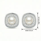 925 Sterling Silver Radiant Pearl and Tapered Baguette CZ Cushion Halo Stud Earrings