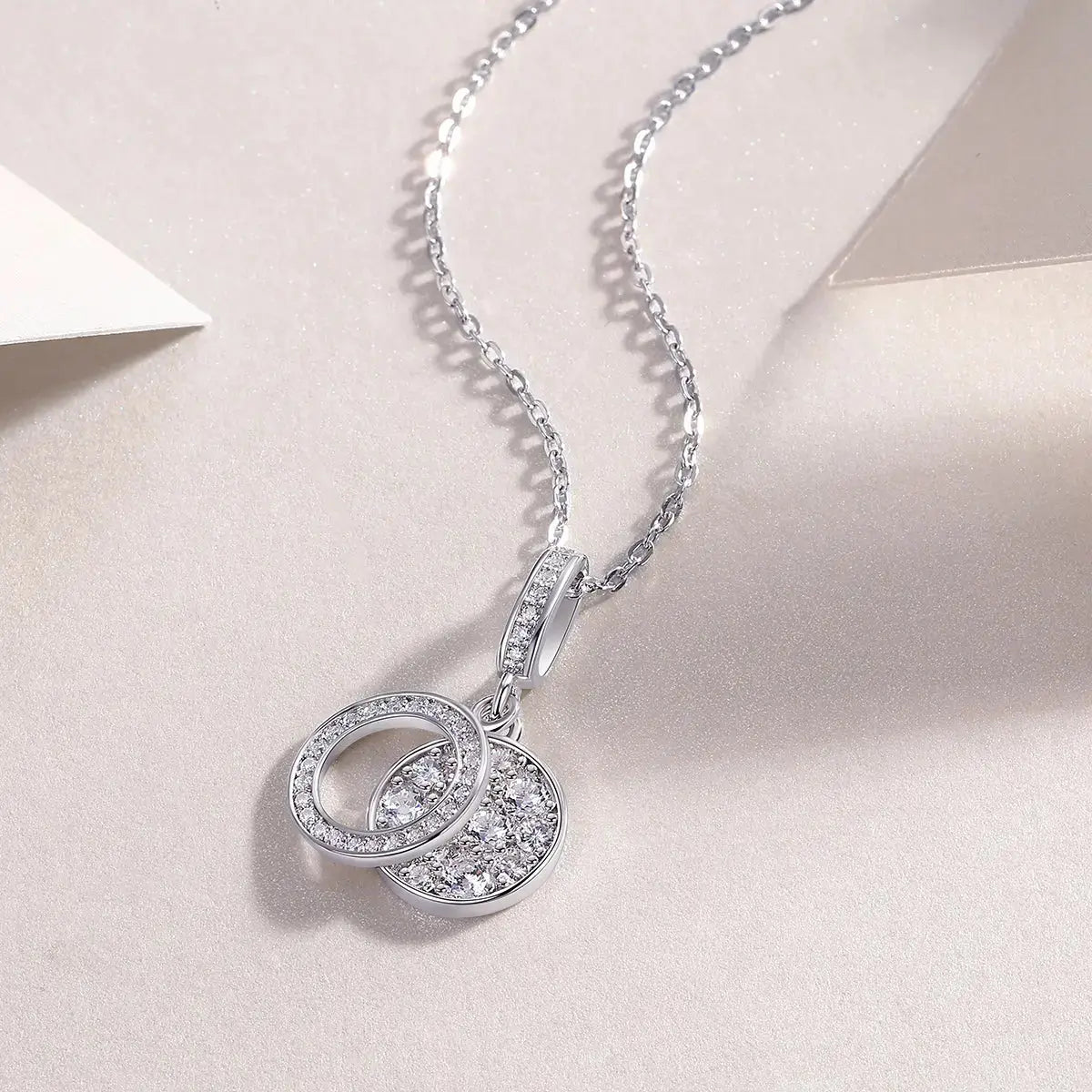 Double Ring Combination - Set With Top-quality Moissanite Fashionable Light Luxury Jewelry Silver Pendant Necklace S925 Silver Electroplated Platinum NP Collection