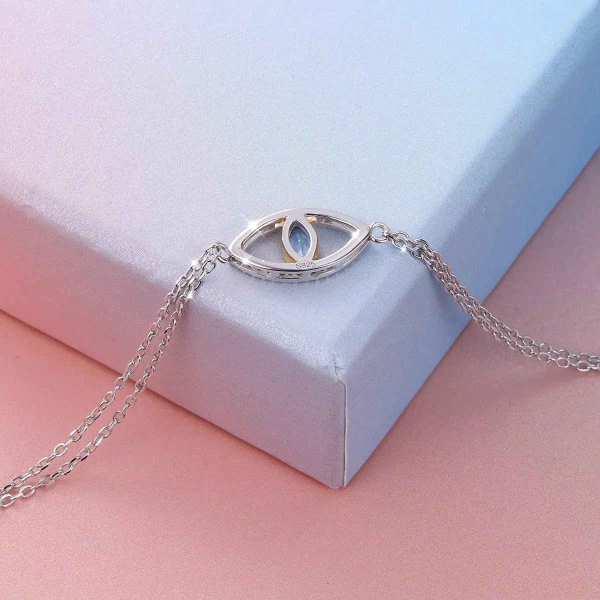 925 Sterling Silver Double Strand Cubic Zirconia Evil Eye Bracelet 