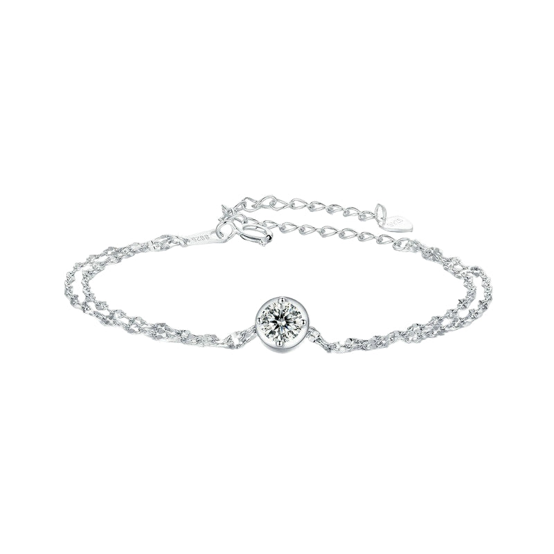 S925 Sterling Silver 50 Points Moissanite Double Layer Bracelet