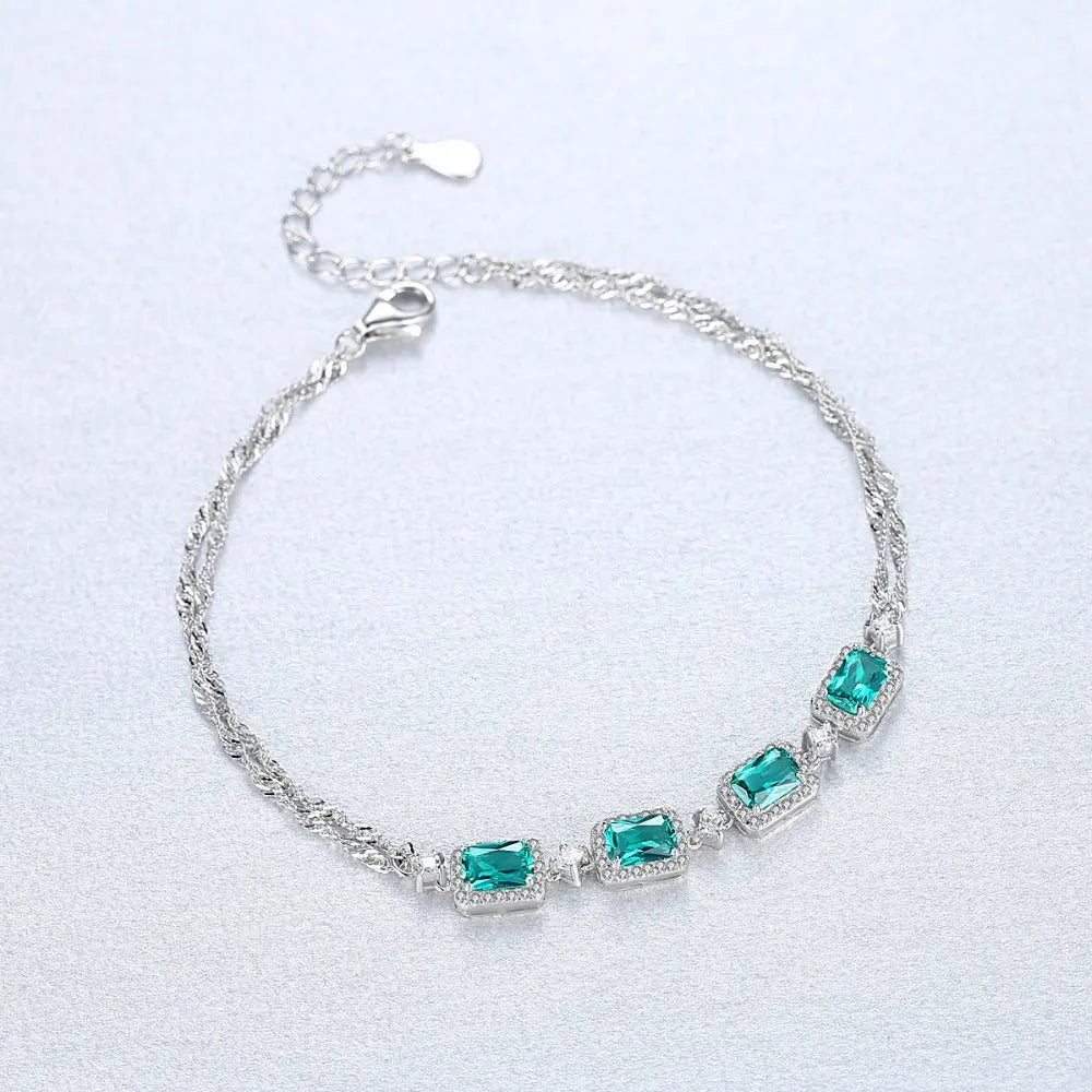 S925 Silver Fashion Emerald Bracelet for Women – Elegant Sterling Silver Gemstone Jewelry NP Collection