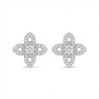 925 Sterling Silver Elegant CZ Clover Stud Earrings with Intricate Filigree Details in Shimmering White Metal