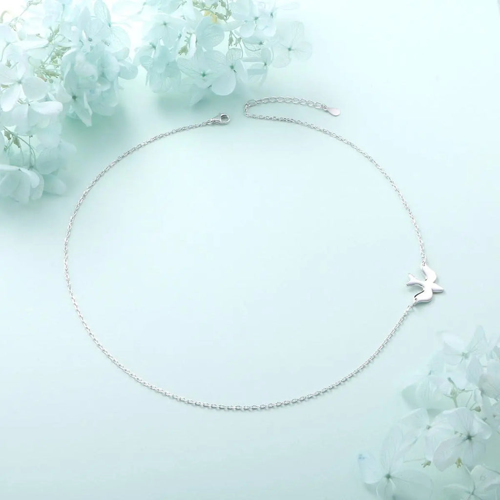 S925 Sterling Silver Jewelry Doves Birds Faith Hope Love Choker Necklace 14+4"