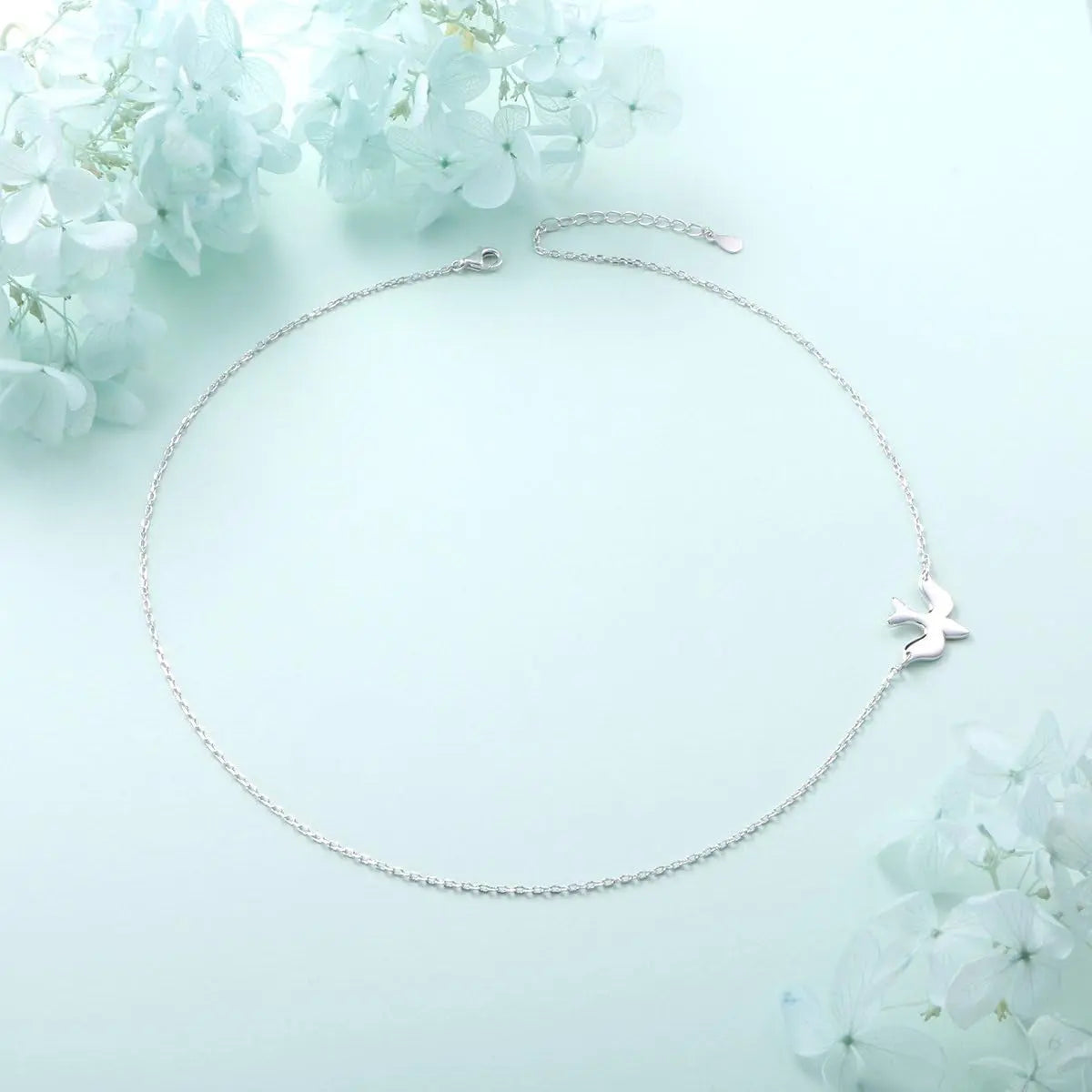 S925 Sterling Silver Jewelry Doves Birds Faith Hope Love Choker Necklace 14+4"