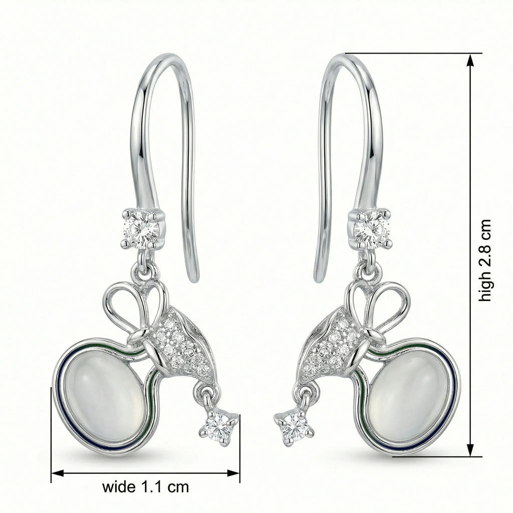 925 Sterling Silver Elegant Silver Bow Drop Earrings with Milky Moonstones and Sparkling Accents