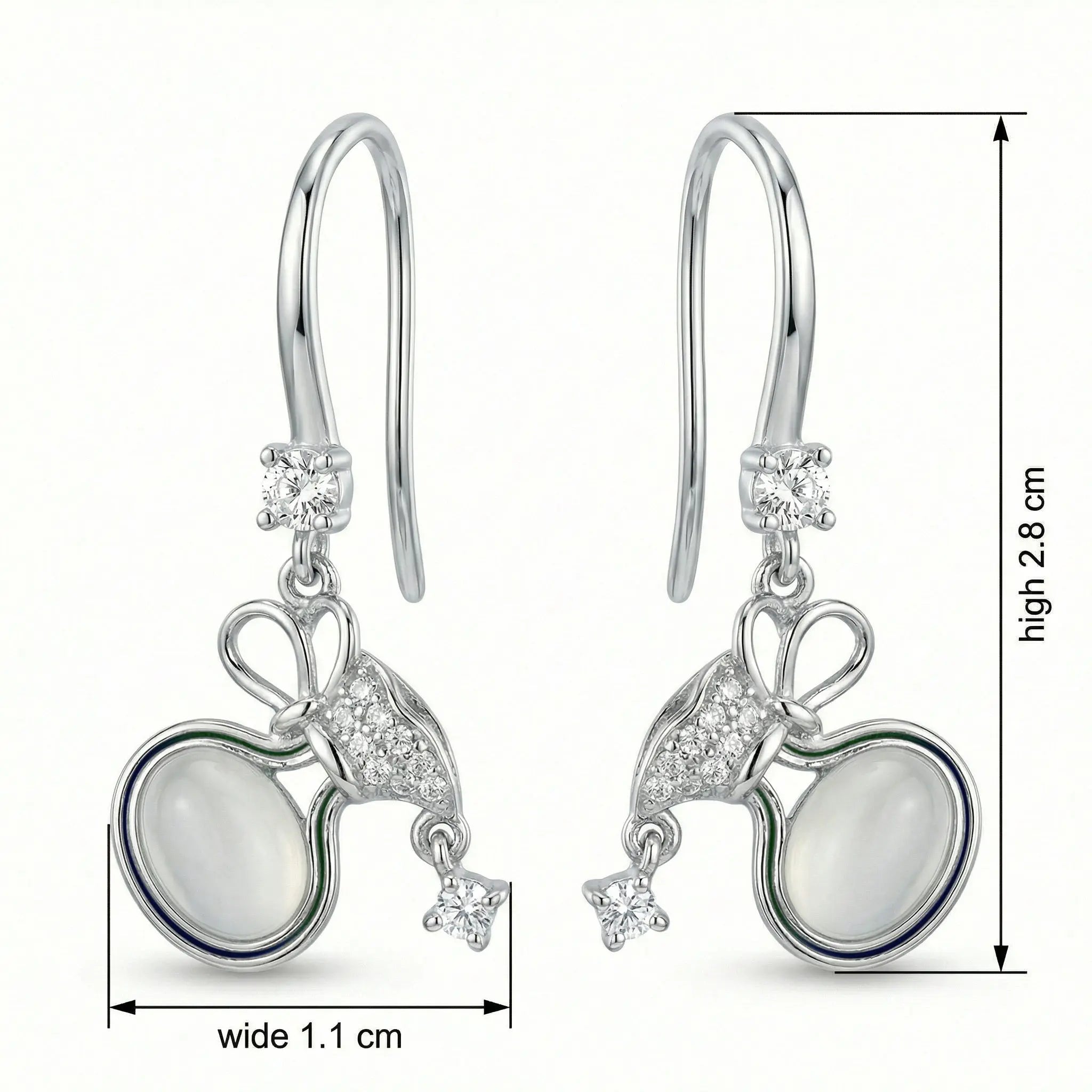 925 Sterling Silver Elegant Silver Bow Drop Earrings with Milky Moonstones and Sparkling Accents