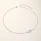 S925 Sterling Silver Jewelry Sideways Hamsa Hand Choker Necklace 14+4"