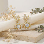 925 Sterling Silver Elegant Butterfly and Floral Drop Earrings Featuring Sparkling Brilliant Cut Stones