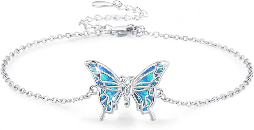925 Sterling Silver Bracelets Adjustable Opal Butterfly