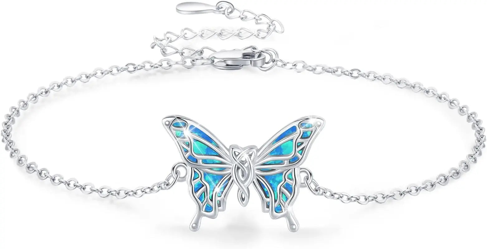 925 Sterling Silver Bracelets Adjustable Opal Butterfly