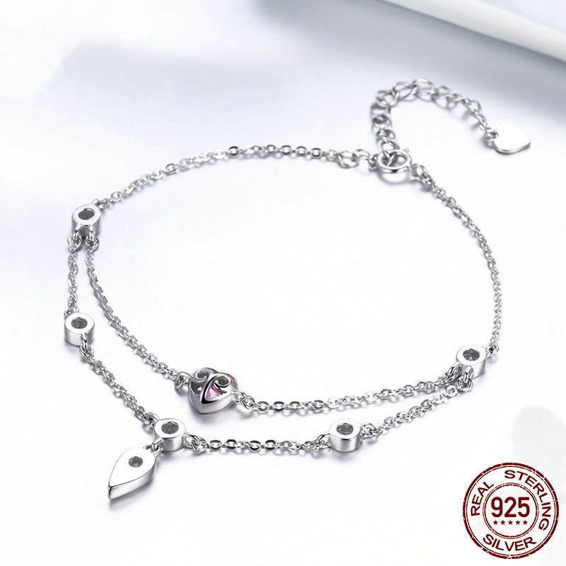 Fashion Bracelet Women's 925 Inlaid Pink Zircon Silver Bracelet