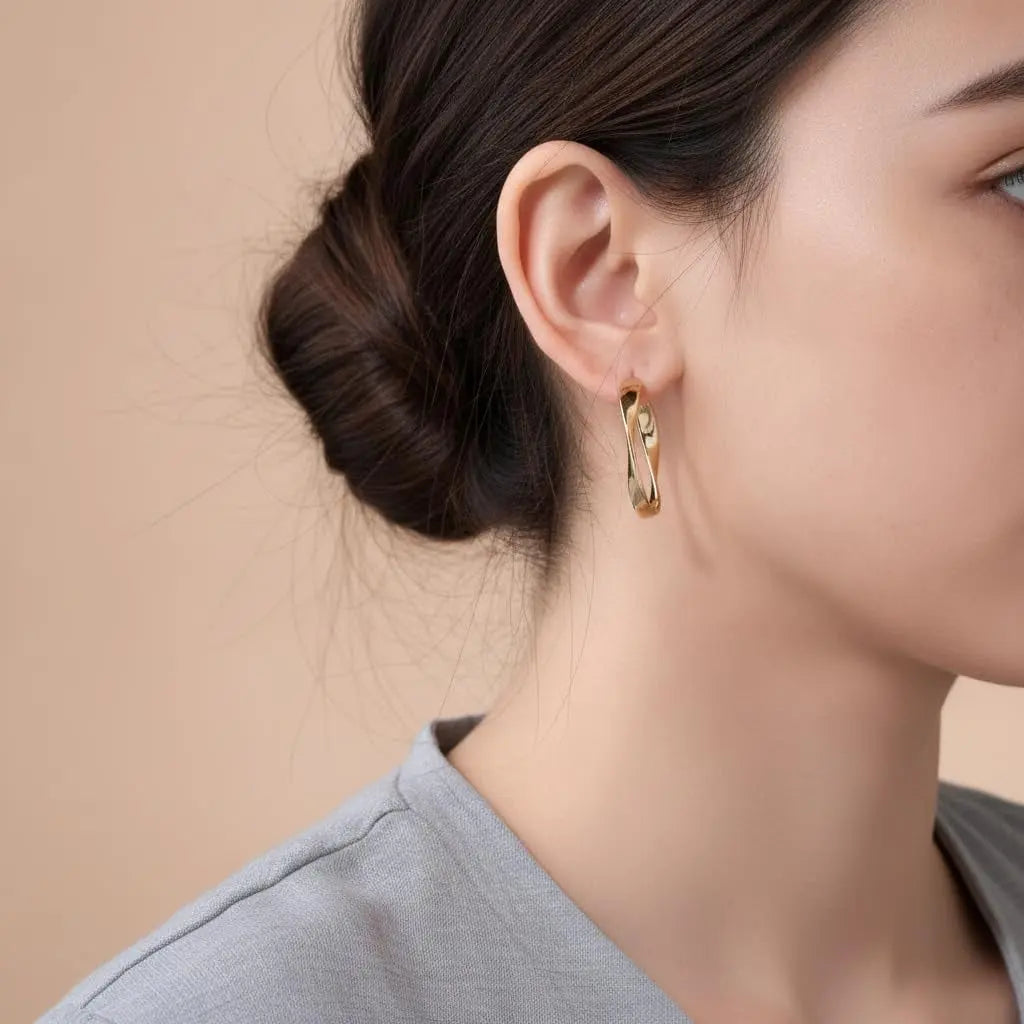 14K Gold Hoop Earrings Twisted Thick Wave Design