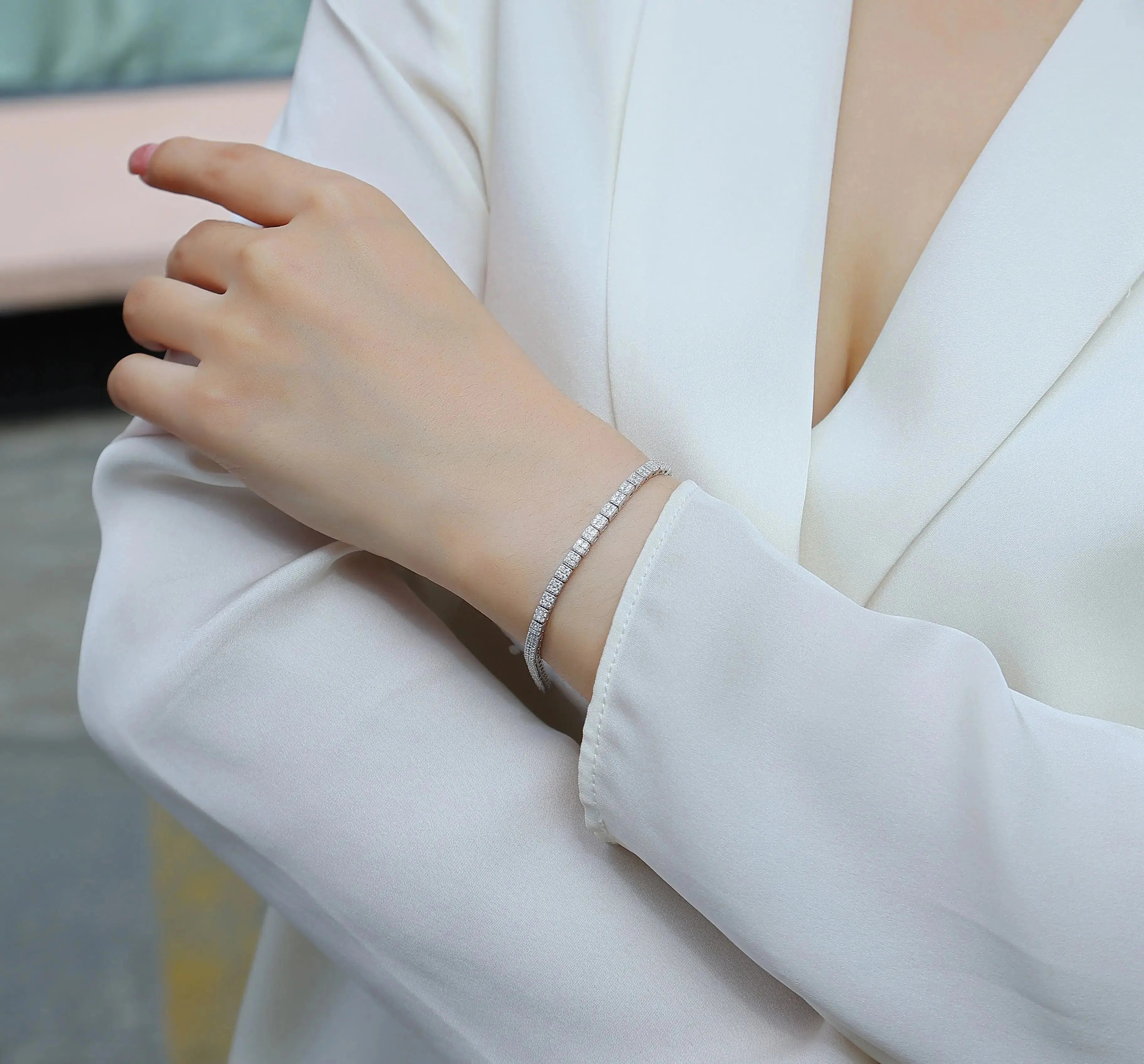 Piano Poet - A Fashionable And Light Luxury Jewelry Silver Bracelet Set With Top-quality Moissanite, S925 Silver-plated Platinum NP Collection