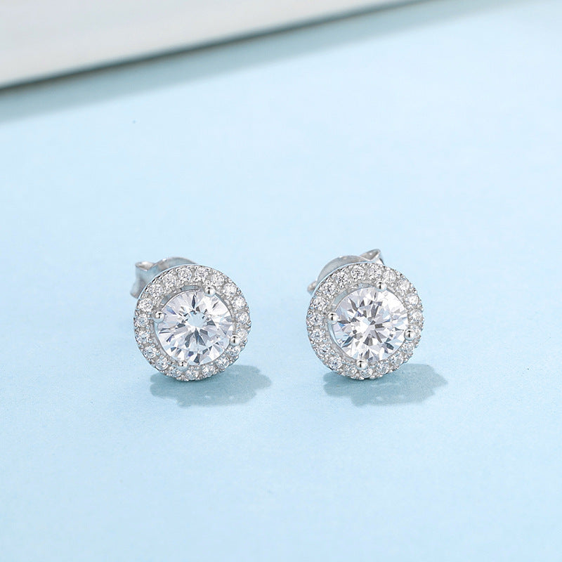 Round Bag Four-claw Moissanite Stud Earrings