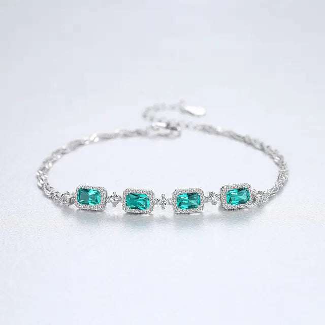 S925 Silver Fashion Emerald Bracelet for Women – Elegant Sterling Silver Gemstone Jewelry NP Collection