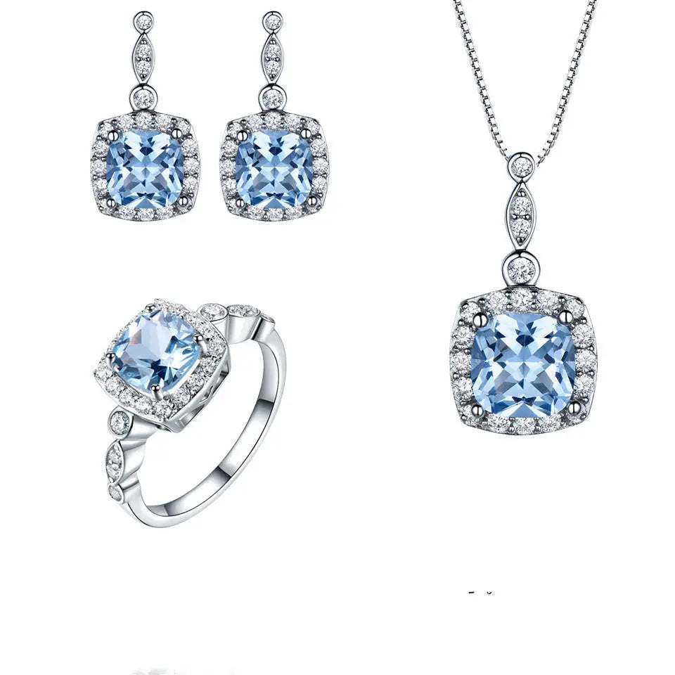 Blue Topaz Jewelry Set – Elegant Sterling Silver Necklace and Earrings NP Collection