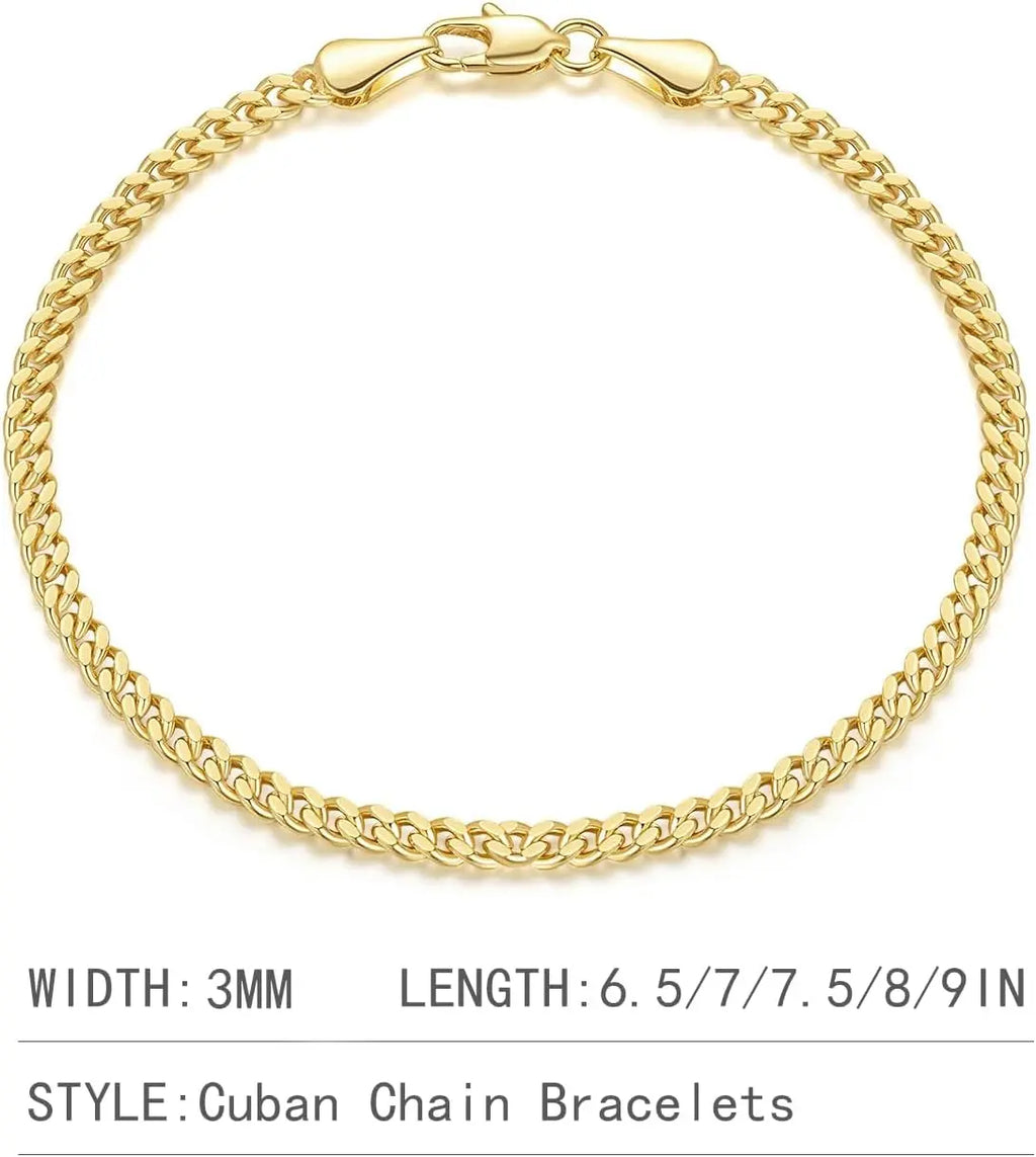 14K Gold 3Mm Classic Cuban Bracelet