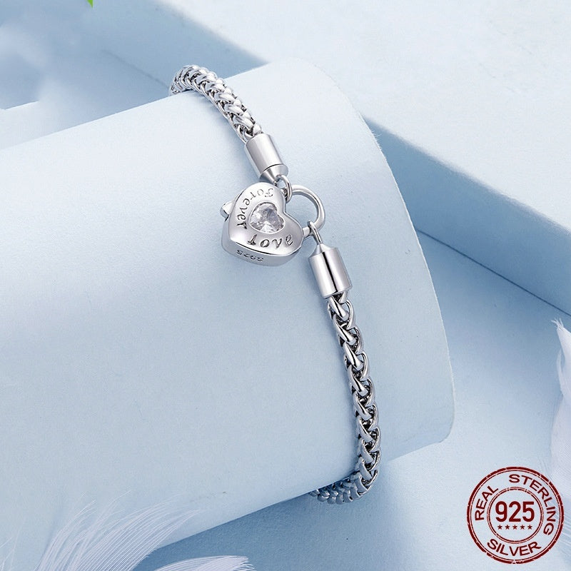Simple Heart-shaped S925 Silver Heart Lock Bracelet