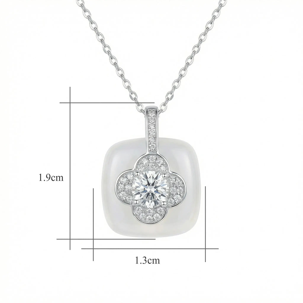 925 Sterling Silver Elegant Diamond Four-Leaf Clover and White Gemstone Pendant Necklace NP Collection