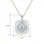 925 Sterling Silver Elegant Diamond Four-Leaf Clover and White Gemstone Pendant Necklace NP Collection