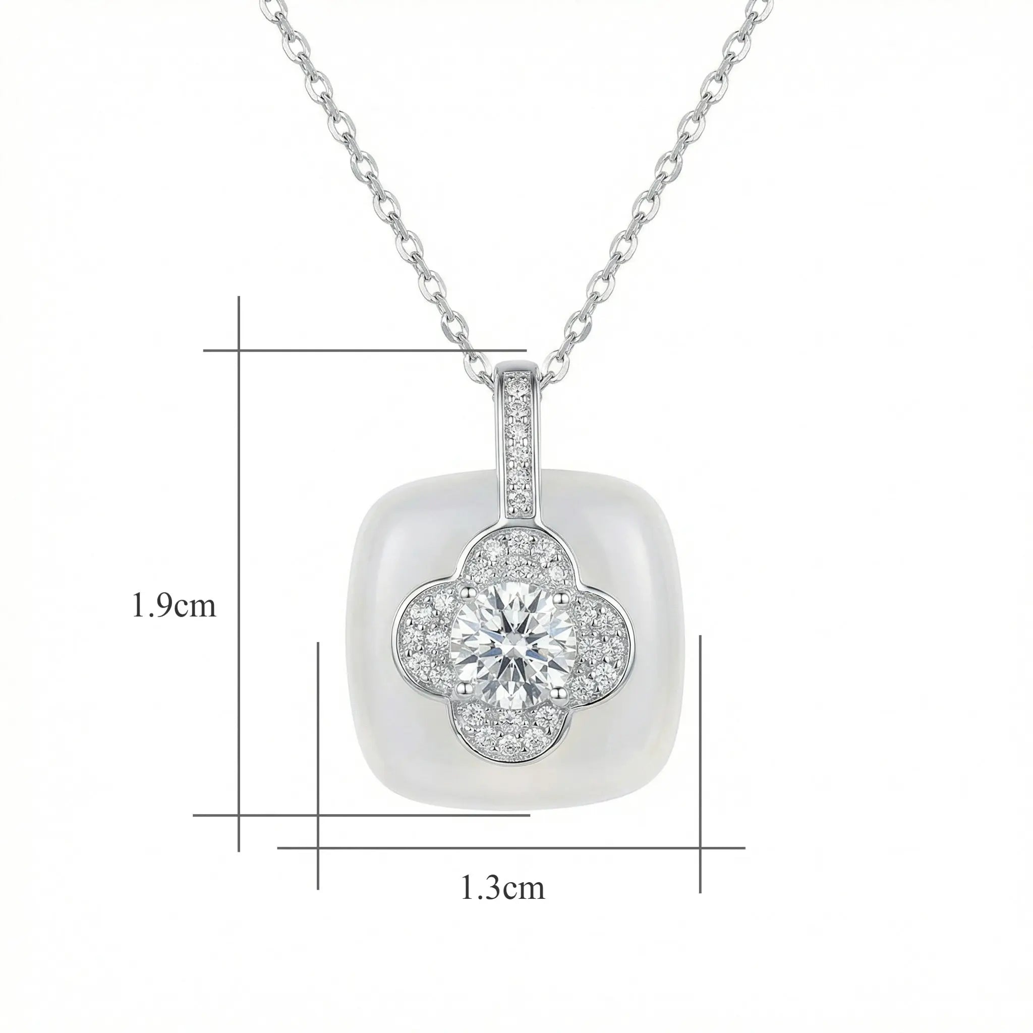 925 Sterling Silver Elegant Diamond Four-Leaf Clover and White Gemstone Pendant Necklace NP Collection