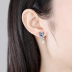 Butterfly Drop Earrings Blue Crystal Sterling Silver