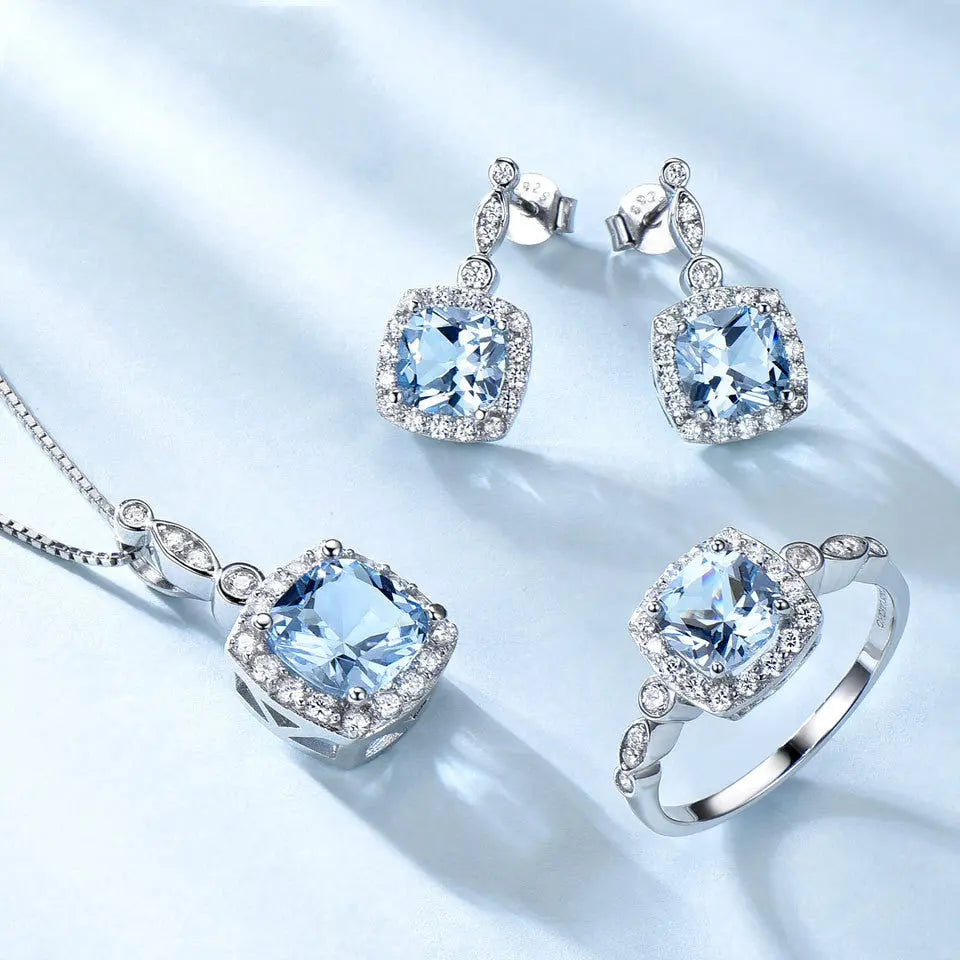 Blue Topaz Jewelry Set – Elegant Sterling Silver Necklace and Earrings NP Collection