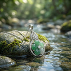 925 Sterling Silver Elegant Green Jadeite Flower Pendant Necklace in a Diamond-Encrusted Gourd Frame NP Collection