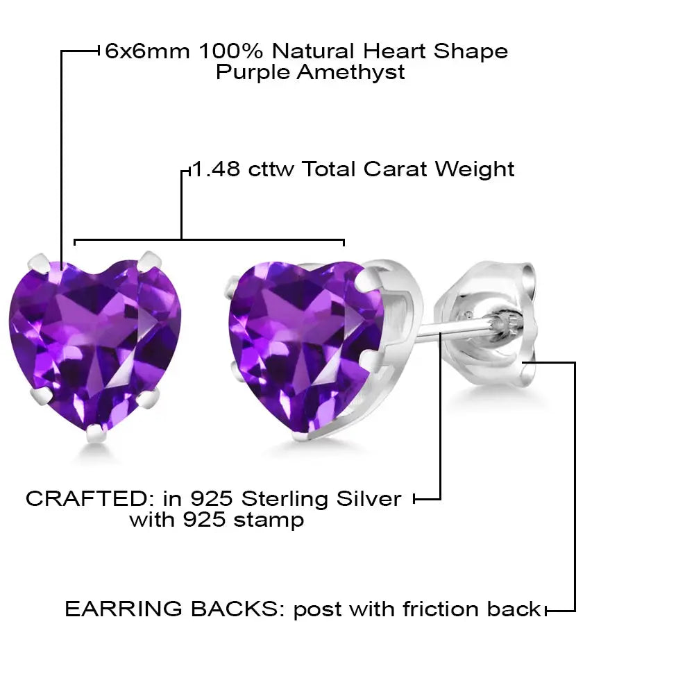925 Sterling Silver Purple Amethyst Stud Earrings