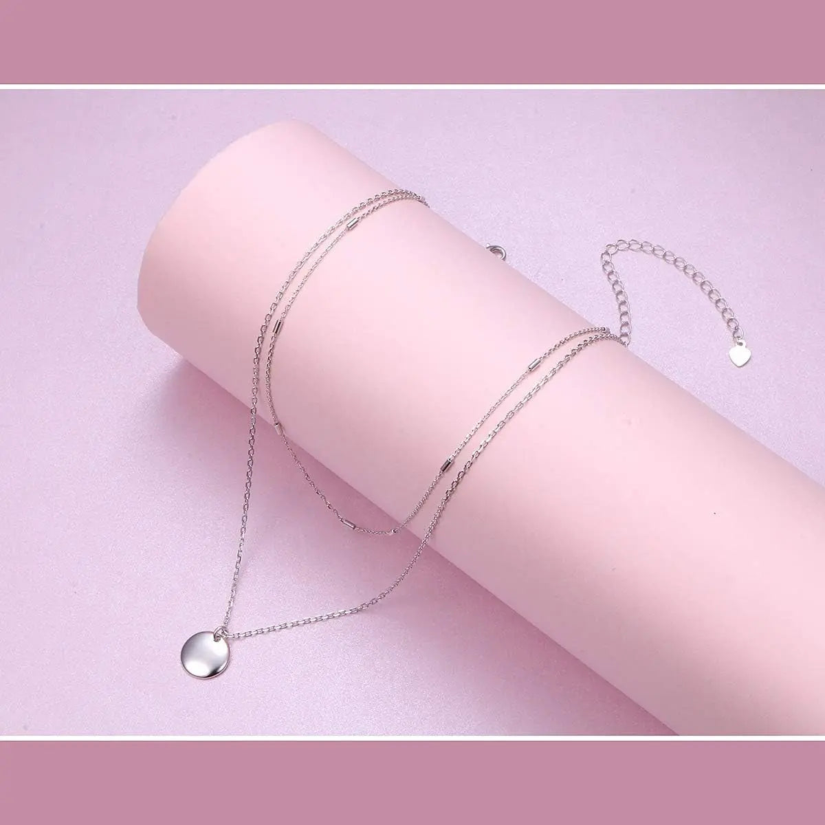 Layered Choker Necklace S925 Sterling Silver Full Moon