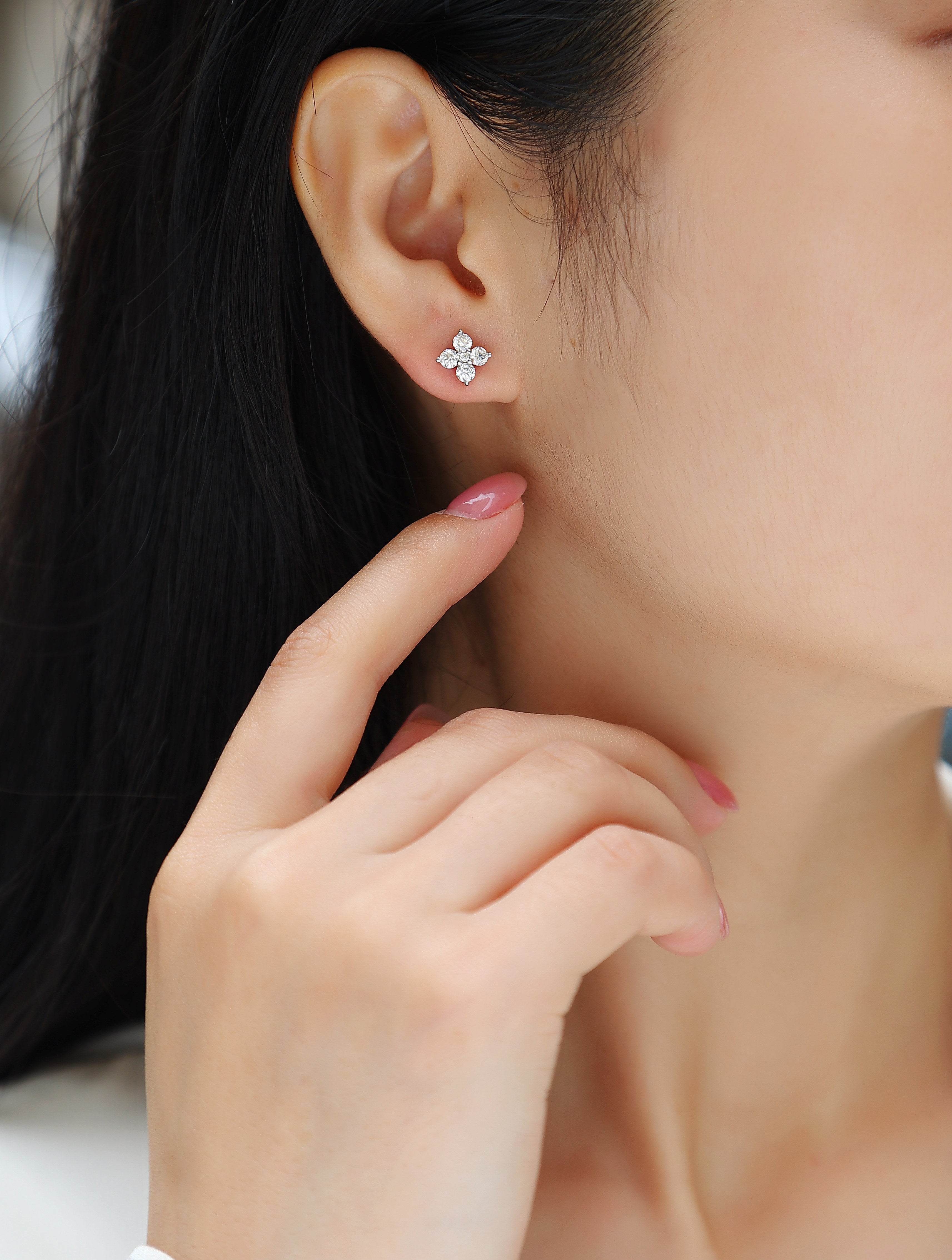 Sweetheart French - Moissanite S925 Sterling Silver And Platinum-plated Stud Earrings