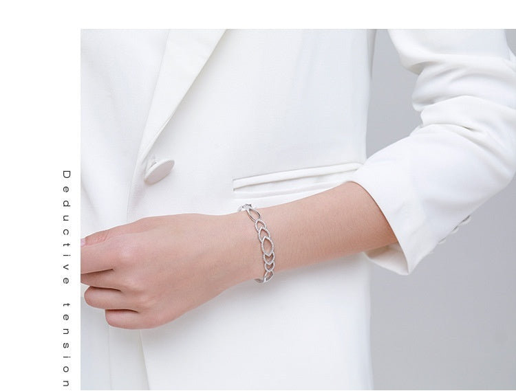 S925 Sterling Silver Chain Hollow Jeweled Bracelet