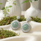 925 Sterling Silver Elegant Jade and CZ Halo Drop Earrings with Star Accents
