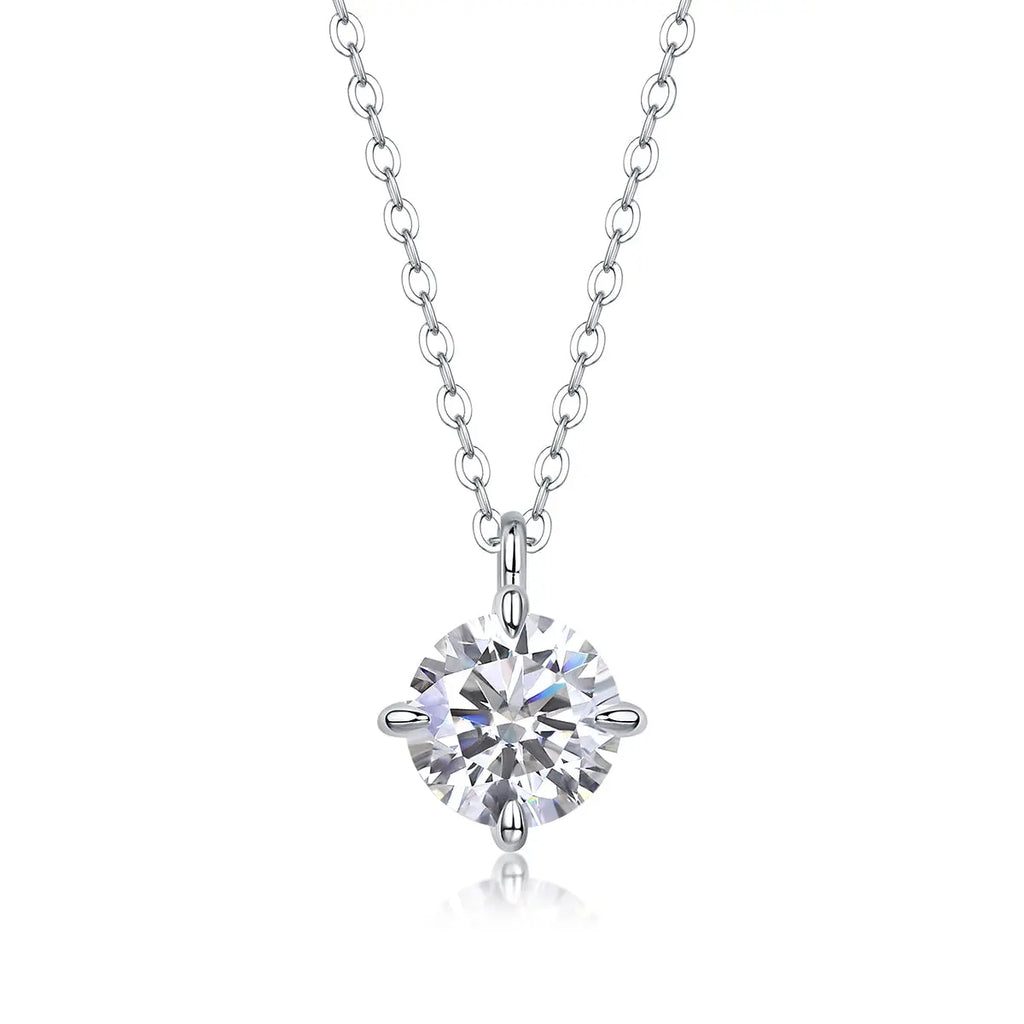 1Round and Smooth Diamond Jewelry Piece Set with 2-Carat Moissan Diamonds, S925 Sterling Silver and Platinum-Plated Pendant 