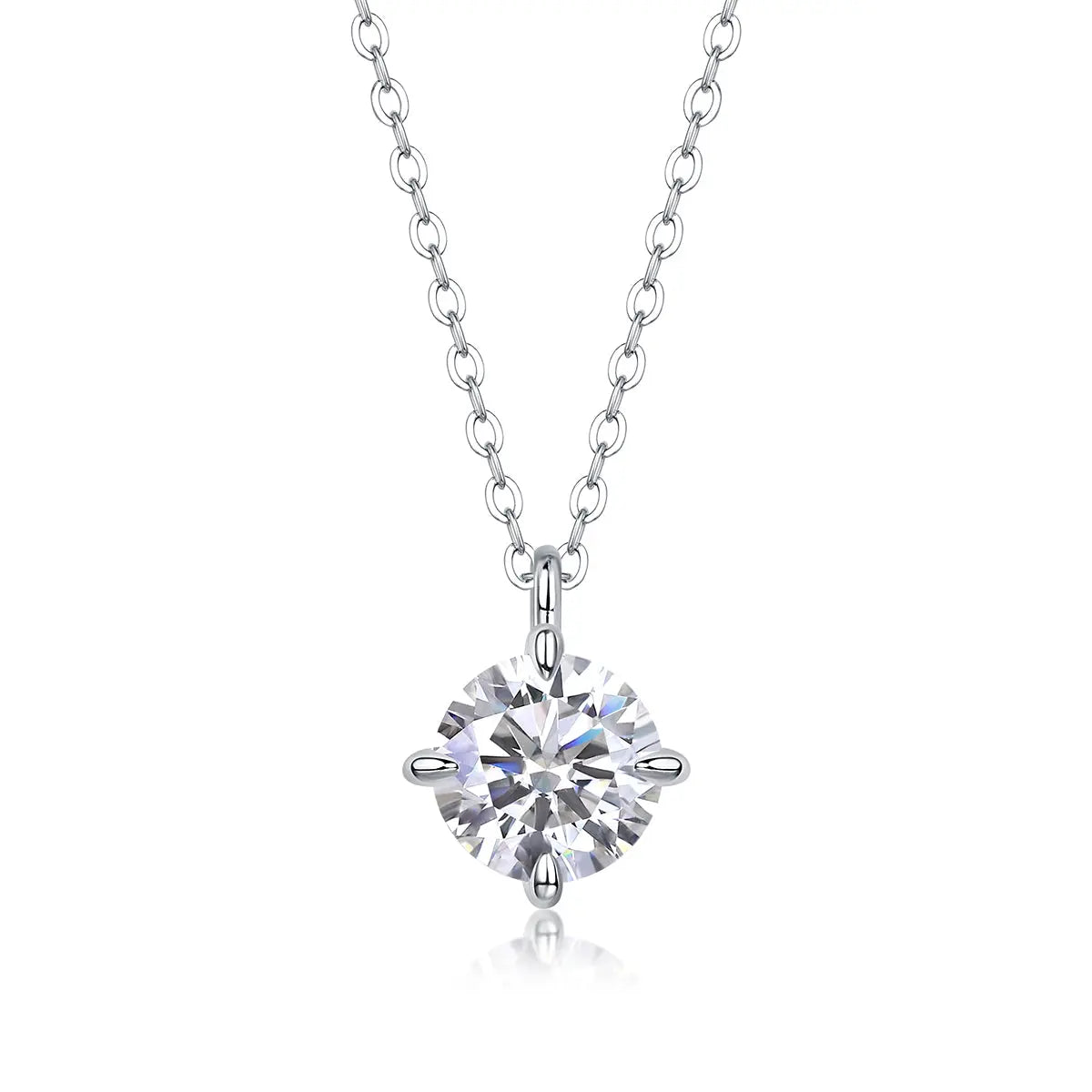 1Round and Smooth Diamond Jewelry Piece Set with 2-Carat Moissan Diamonds, S925 Sterling Silver and Platinum-Plated Pendant 