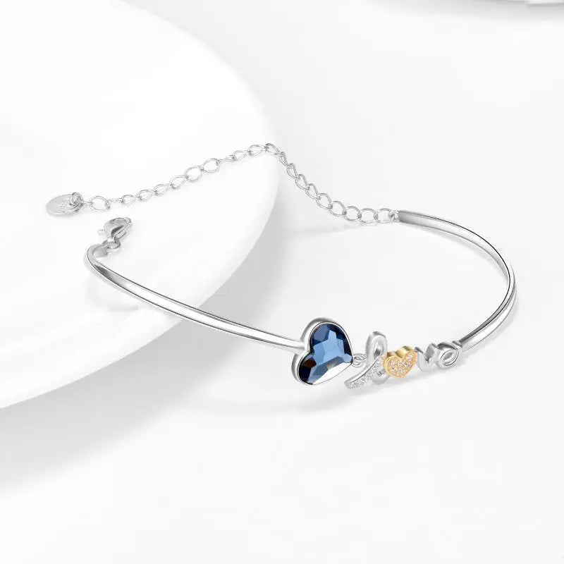 I Love You Heart Bangle Bracelet – Fine Sterling Silver Jewelry with Crystal - N&P Colletion