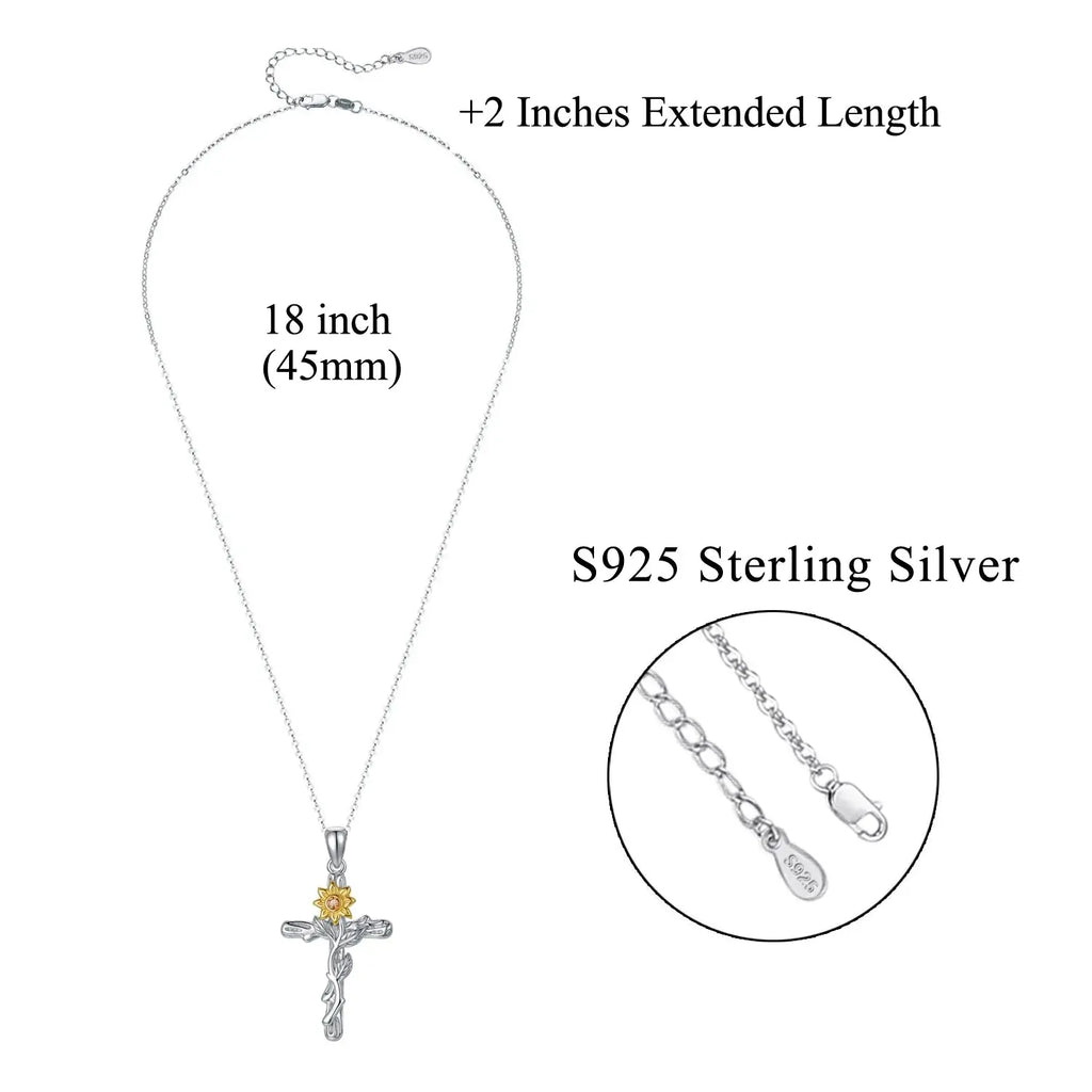 Cross Necklace 925 Sterling Silver Sunflower Pendant Necklaces Birthday Gifts Jewelry for Women Mom Daughter Wife
