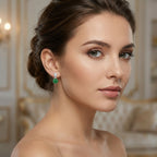 925 Sterling Silver Elegant Green Jade Drop Earrings with Sparkling Oval Gemstone Accents NP Collection