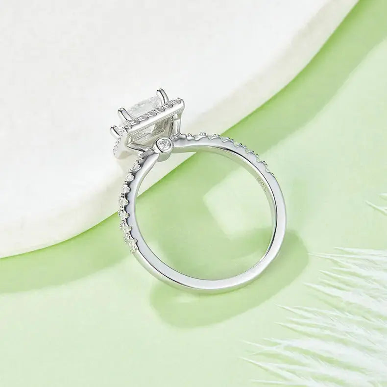 Square Moissanite Set With Top-quality Moissanite Luxury And Fashionable Light Luxury Jewelry Silver Ring S925 Silver Electroplated With Platinum NP Collection