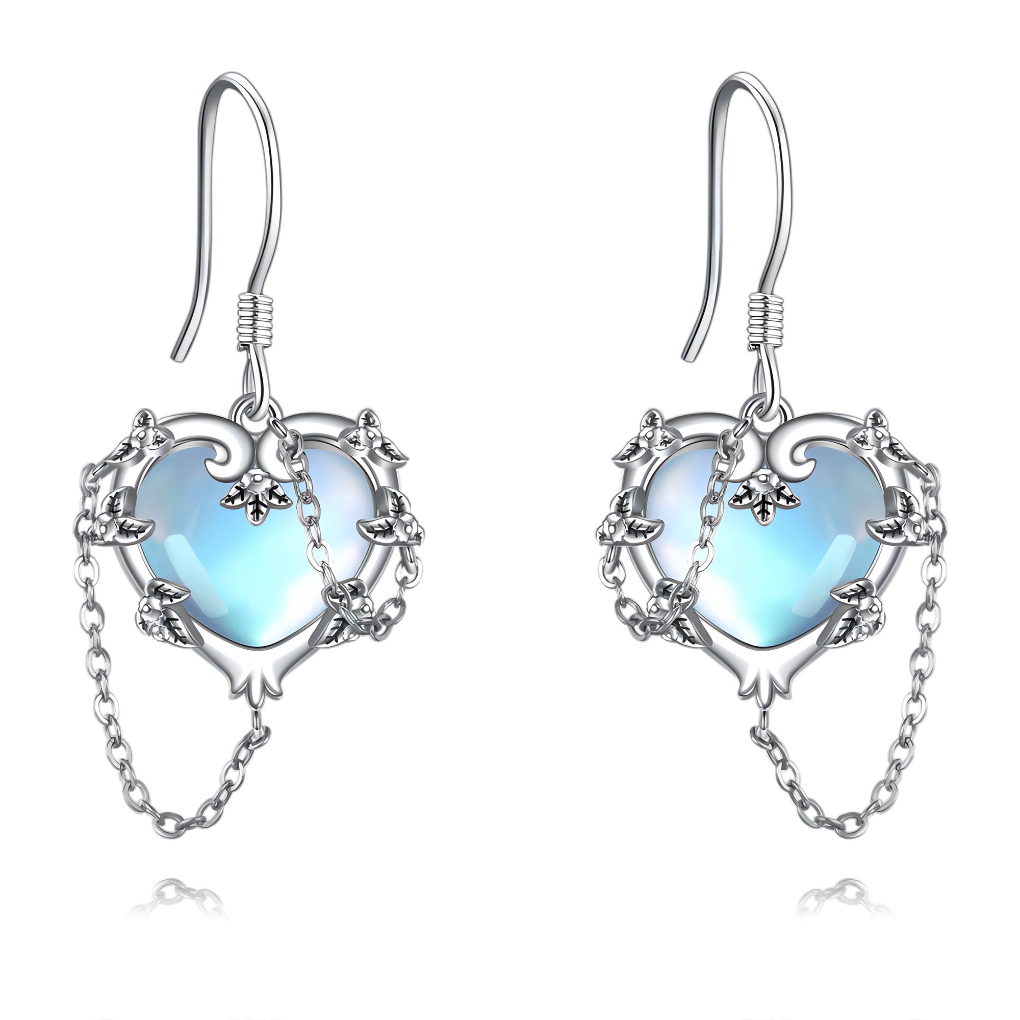 Heart Moonstone Earrings 925 Sterling Silver