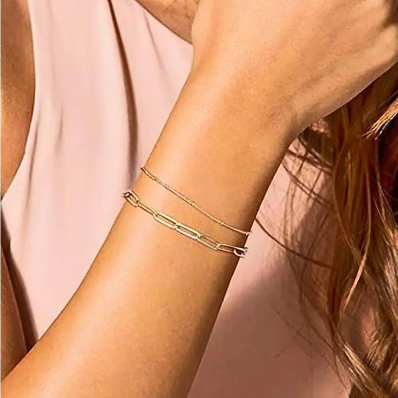 Dainty Gold Bracelets For Women, 14K Gold Filled Adjustable Layered Bracelet Cute Evil Eye Oval Chain Pearl Bar Turtle Gold Bracelet