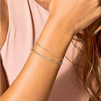 Dainty Gold Bracelets For Women, 14K Gold Filled Adjustable Layered Bracelet Cute Evil Eye Oval Chain Pearl Bar Turtle Gold Bracelet